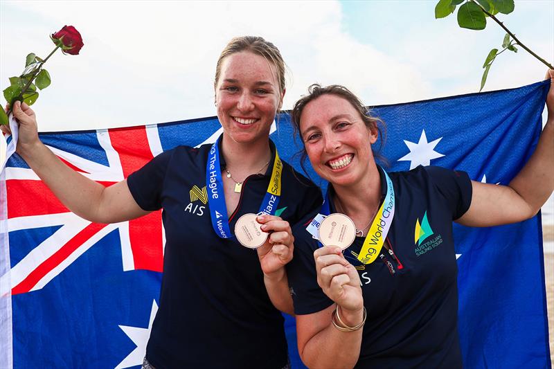 Evie Haseldine and Olivia Price on the podium - photo © Sailing Energy