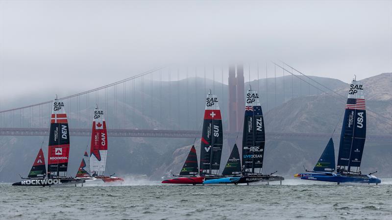 ROCKWOOL Denmark SailGP Team, Canada SailGP Team, Switzerland SailGP Team, New Zealand SailGP Team and USA SailGP Team in action on Race Day 1 of the SailGP Season 4 Grand Final in San Francisco, USA - photo © Samo Vidic for SailGP