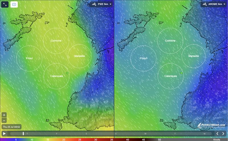 Marseille - High Resolution Wind Models Comparison - PWE and Arome models - photo © Predictwind.com