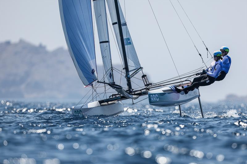 Mateo Majdalani & Eugenia Bosco (ARG) in the Mixed Multihull at Paris2024 on August 6, 2024 in Marseille, France - photo © World Sailing / Sander van der Borch