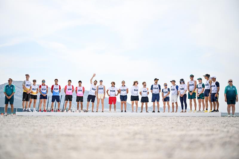 Teams ahead of the Mixed Dinghy Medal Race at Paris2024 on August 8, 2024 in Marseille, France - photo © World Sailing / Jean-Louis Carli