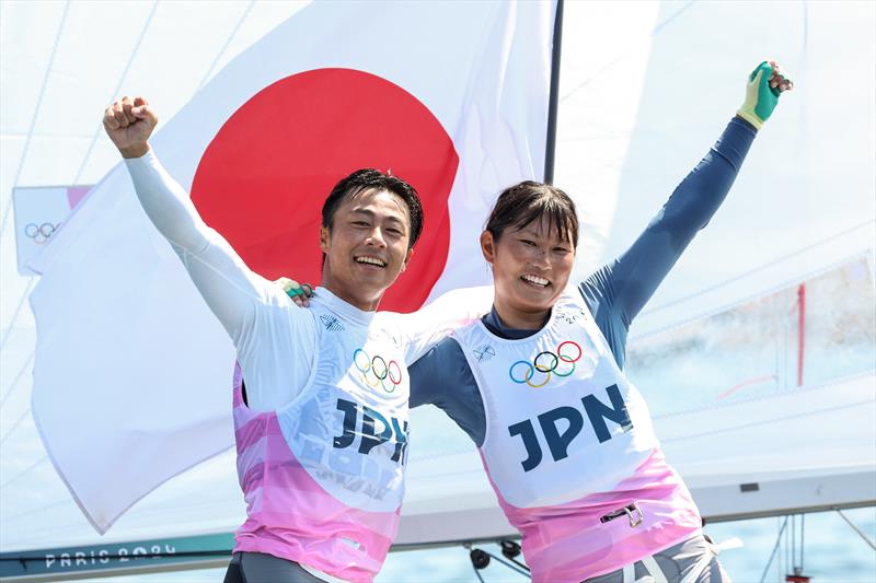 Silver for Keiju Okada and Miho Yoshioka (JPN) in the Mixed Dinghy at Paris2024 on August 8, 2024 in Marseille, France - photo © World Sailing / Lloyd Images