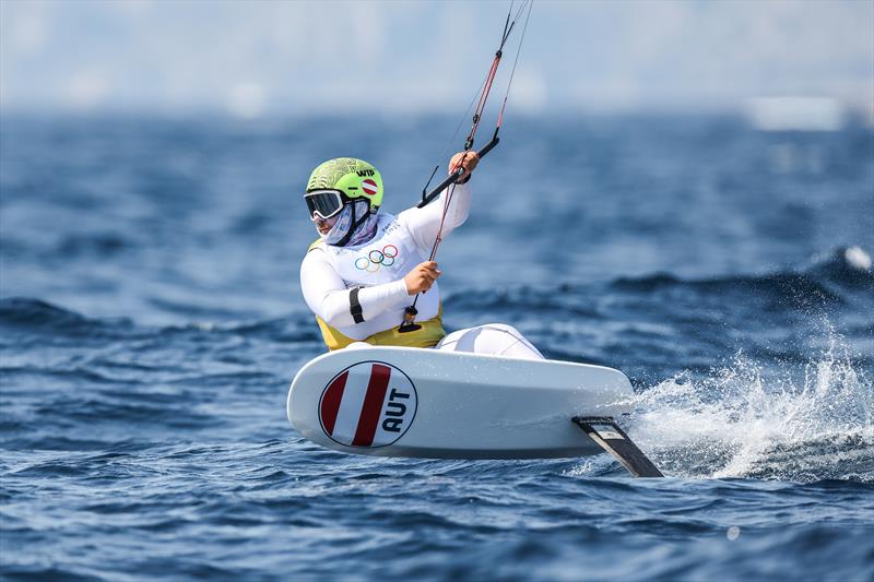 Austria's Valentin Bontus during Men's Kite Semi-Final B Race 1 at the Paris 2024 Olympics - photo © World Sailing / Sander van der Borch