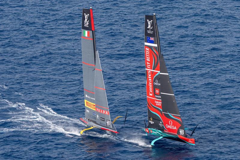 Luna Rossa Prada Pirelli vs. Emirates Team New Zealand on Louis Vuitton Preliminary Regatta Barcelona Day 4 - August 25th 2024 - photo © Job Vermeulen / America's Cup