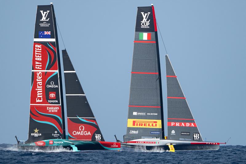 Emirates Team NZ and Luna Rossa Prada Pirelli - Race Day 4 - Final - Louis Vuitton Preliminary Regatta - Barcelona - August 25, 2024 - photo © Ricardo Pinto / America's Cup