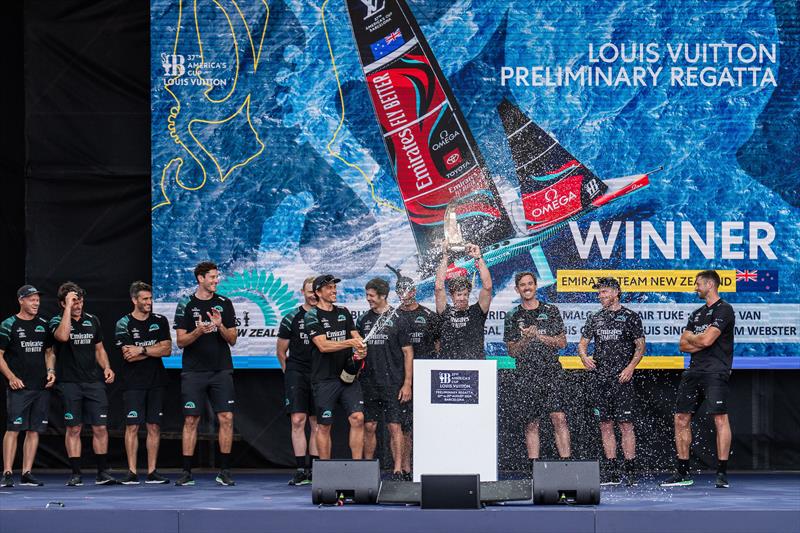 Emirates Team NZ -  winners of the Louis Vuitton Preliminary Regatta - Prizegiving - Louis Vuitton Preliminary Regatta, Race Day 4. August 25, 2024 - photo © Ian Roman / America's Cup