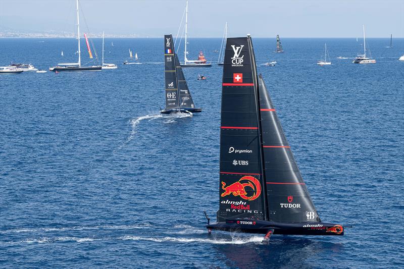 Orient Express leads Alinghi Red Bull Racing - Louis Vuitton Cup - Day 1 - Barcelona - August 29, 2024 - photo © Ricardo Pinto / America's Cup