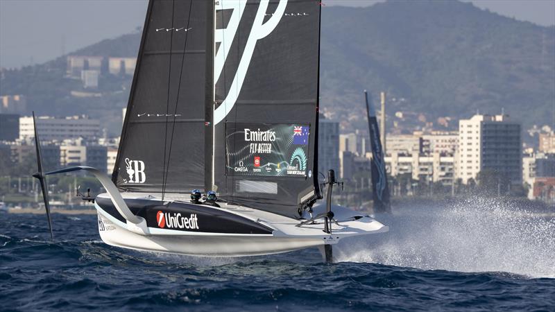 Emirates Team New Zealand Youth Team, rounding the windward mark on the last leg of race 4 on Day 6 - Group A - UniCredit Youth America's Cup - September 23, 2024 - Barcelona - photo © David Maynard / www.alleycatphotographer.com